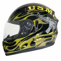 Glossy Dual-Visor Full-Face Motorcycle Helmet with U.S. Marines Graphics